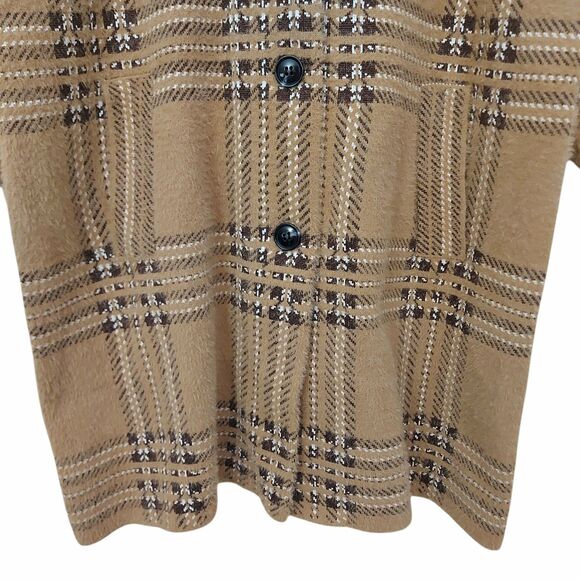 Magaschoni Coat Womens 2X Brown Plaid Long Knitted Three-Button Academia Preppy - Picture 3 of 12